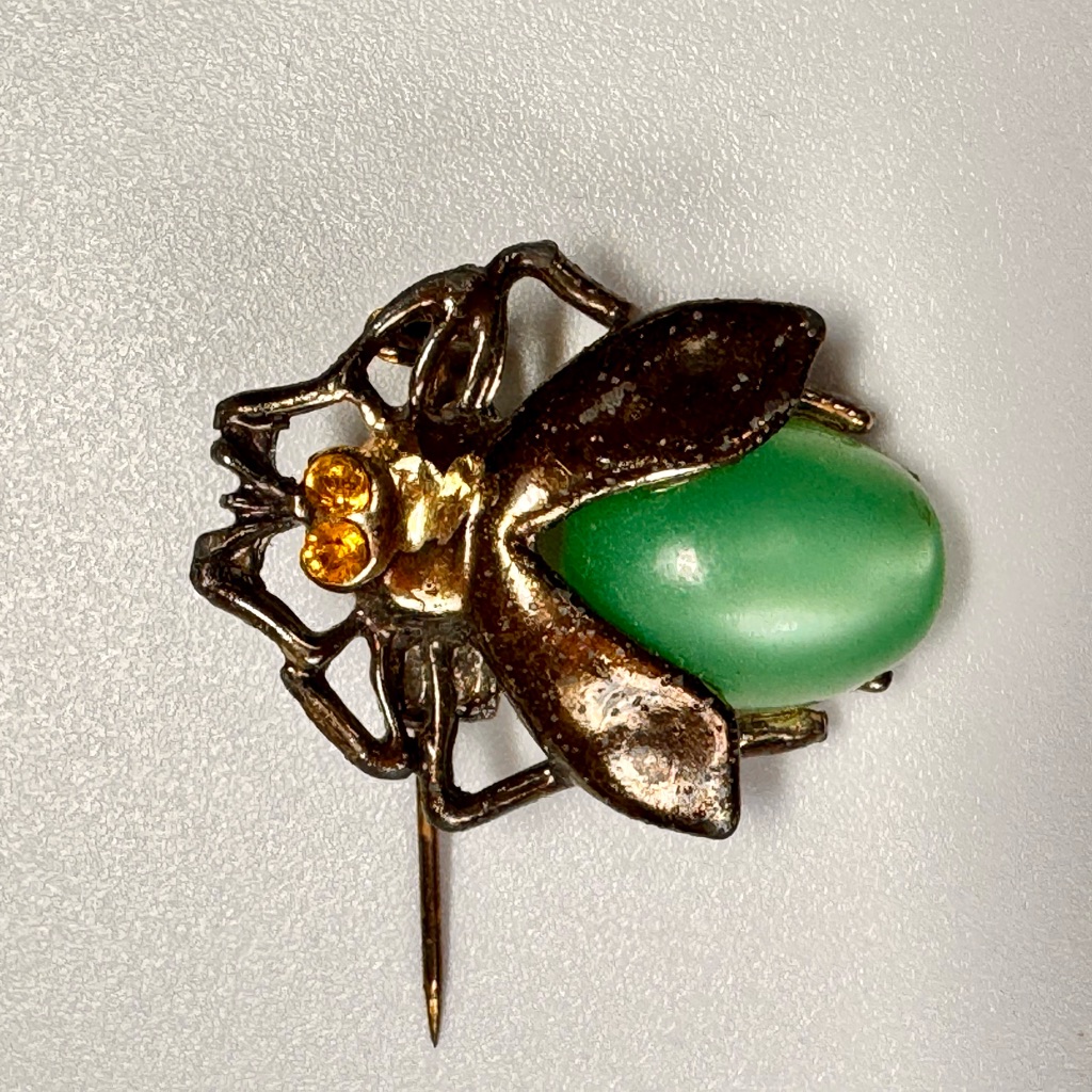 Vintage Insect Brooch With Green And Gold Accents